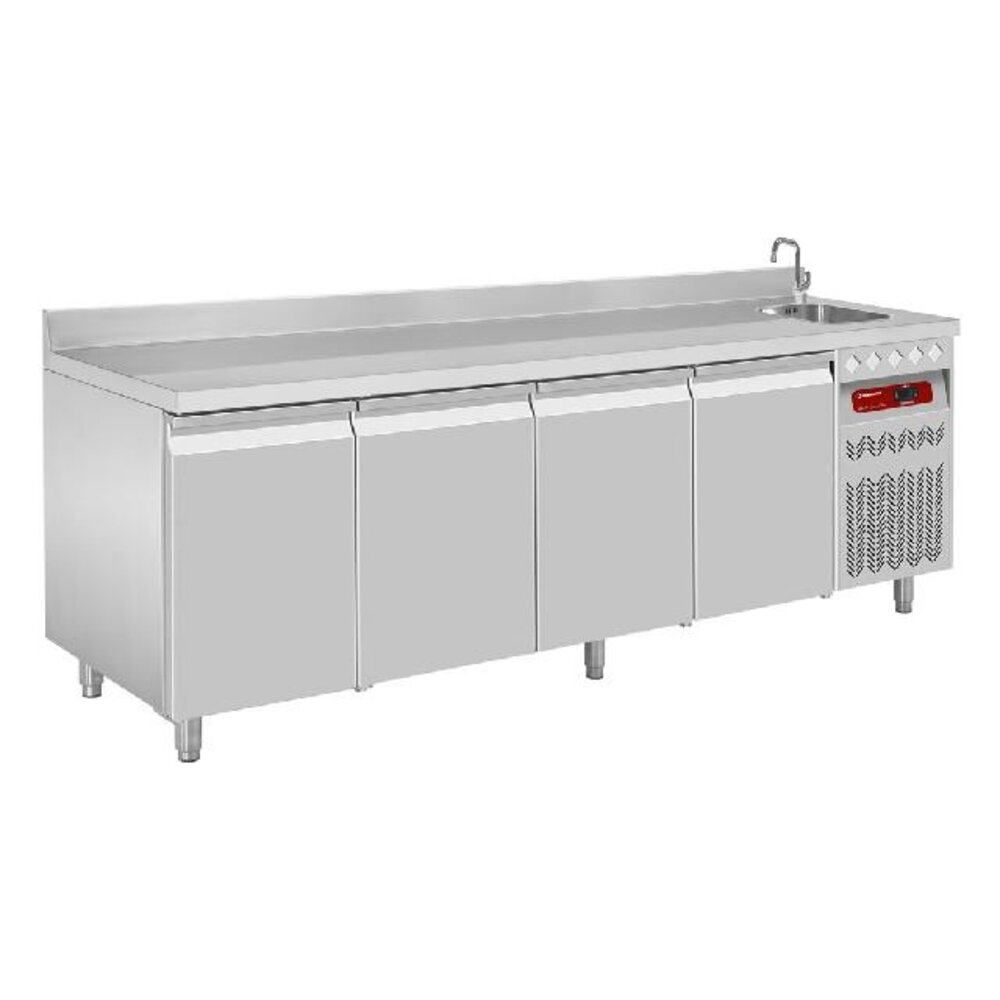 Diamond Geventileerde koeltafel  muraal , 4 deuren gn 1 1, 550 lit. met spoelbak | DT224/P9A_EV Diamond Geventileerde koeltafel  muraal , 4 deuren gn 1 1, 550 lit. met spoelbak | DT224/P9A_EV