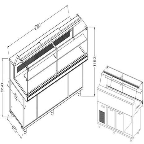 Diamond Statitsche vitrinetoonbank snack _lage ruiten, groep op afstand, met reserve | CFB21XR/R2 Diamond Statitsche vitrinetoonbank snack _lage ruiten, groep op afstand, met reserve | CFB21XR/R2