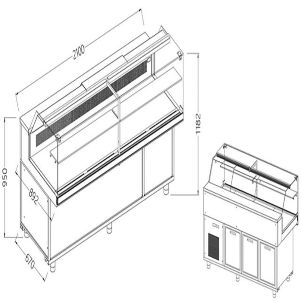 Diamond Statitsche vitrinetoonbank snack _lage ruiten, groep op afstand, met reserve | CFB21XR/R Diamond Statitsche vitrinetoonbank snack _lage ruiten, groep op afstand, met reserve | CFB21XR/R