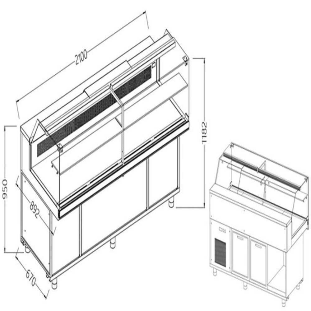 Diamond Statitsche vitrinetoonbank snack _lage ruiten, met groep, met reserve | CFB21X/R2 Diamond Statitsche vitrinetoonbank snack _lage ruiten, met groep, met reserve | CFB21X/R2