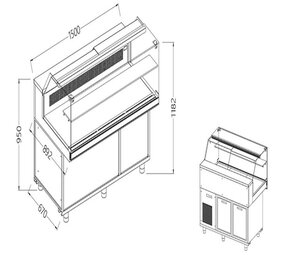 Diamond Statitsche vitrinetoonbank snack _lage ruiten, groep op afstand, met reserve Diamond Statitsche vitrinetoonbank snack _lage ruiten, groep op afstand, met reserve