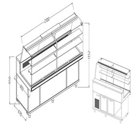 Diamond Statitsche vitrinetoonbank snack _hoge ruiten, groep op afstand, met reserve Diamond Statitsche vitrinetoonbank snack _hoge ruiten, groep op afstand, met reserve