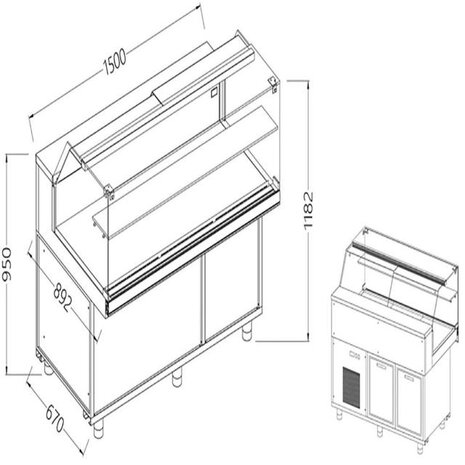 Diamond Vitrinetoonbank snack warm | CB15XR/R
