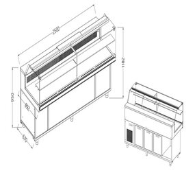 Diamond Statische gekoelde toonbankvitrine voor snacks_lage ruiten, groep op afstand, met reserve