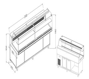 Diamond Statische gekoelde toonbankvitrine voor snacks met reserve _lage ruiten, met groep