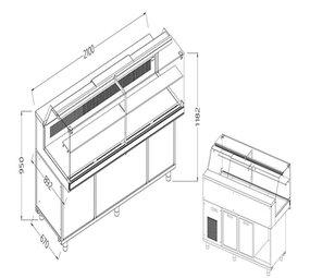 Diamond Statische gekoelde toonbankvitrine voor snacks_lage ruiten, groep op afstand, met reserve
