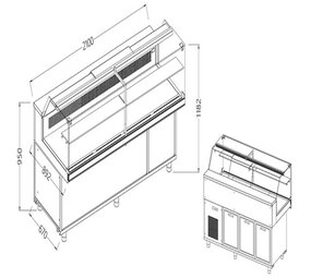 Diamond Statische gekoelde toonbankvitrine voor snacks_lage ruiten, groep op afstand, met reserve