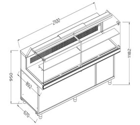Diamond Statische gekoelde toonbankvitrine voor snacks_lage ruiten, groep op afstand
