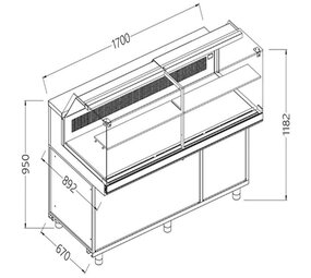 Diamond Statische gekoelde toonbankvitrine voor snacks_lage ruiten, groep op afstand
