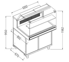Diamond Statische gekoelde toonbankvitrine voor snacks_lage ruiten, groep op afstand