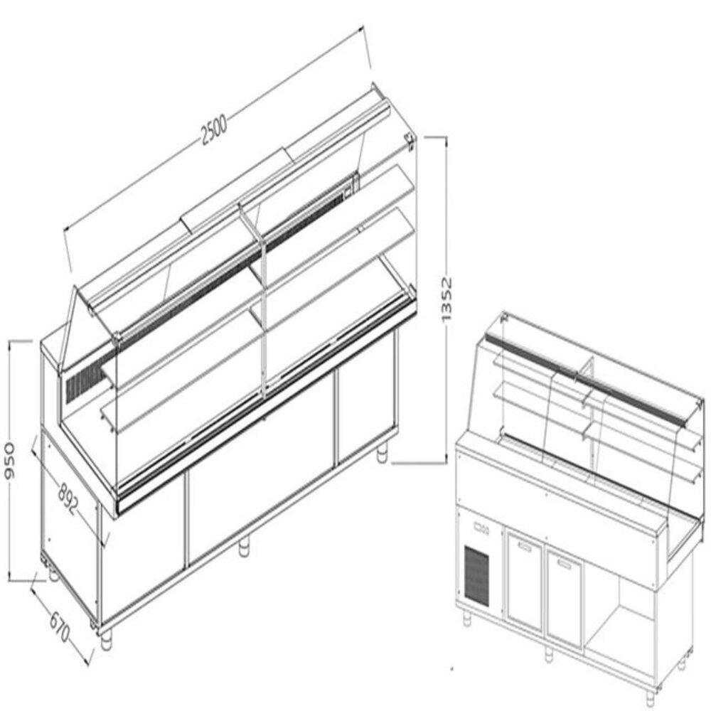 Diamond Statische gekoelde toonbankvitrine voor snacks_hoge ruiten, groep op afstand, met reserve | SA25XR/R2 Diamond Statische gekoelde toonbankvitrine voor snacks_hoge ruiten, groep op afstand, met reserve | SA25XR/R2