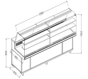 Diamond Statische gekoelde toonbankvitrine voor snacks_hoge ruiten, groep op afstand Diamond Statische gekoelde toonbankvitrine voor snacks_hoge ruiten, groep op afstand