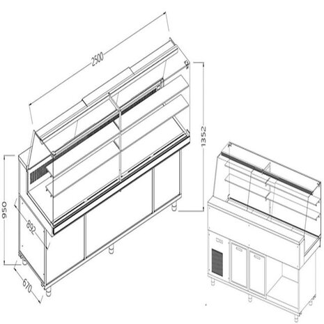 Diamond Statische gekoelde toonbankvitrine voor snacks met reserve _hoge ruiten, met groep | SA25X/R2