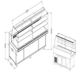 Diamond Statische gekoelde toonbankvitrine voor snacks_hoge ruiten, groep op afstand, met reserve