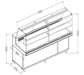 Diamond Statische gekoelde toonbankvitrine voor snacks_hoge ruiten, groep op afstand