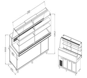Diamond Statische gekoelde toonbankvitrine voor snacks met reserve _hoge ruiten, met groep