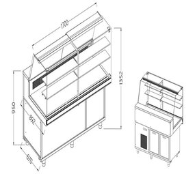 Diamond Statische gekoelde toonbankvitrine voor snacks_hoge ruiten, groep op afstand