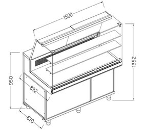 Diamond Statische gekoelde toonbankvitrine voor snacks_hoge ruiten, groep op afstand