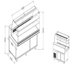 Diamond Statische gekoelde toonbankvitrine voor snacks met reserve _hoge ruiten, met groep