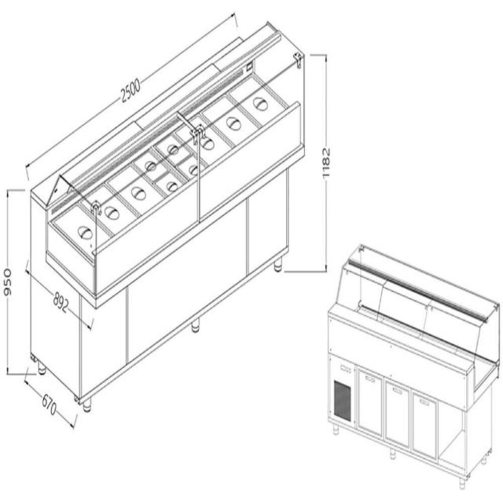 Diamond Toonbank vitrine snack saladette met reserve _lage ruiten, met groep | VB25XG/R Diamond Toonbank vitrine snack saladette met reserve _lage ruiten, met groep | VB25XG/R