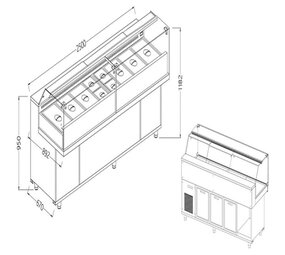 Diamond Toonbank vitrine snack saladette met reserve _lage ruiten, met groep Diamond Toonbank vitrine snack saladette met reserve _lage ruiten, met groep