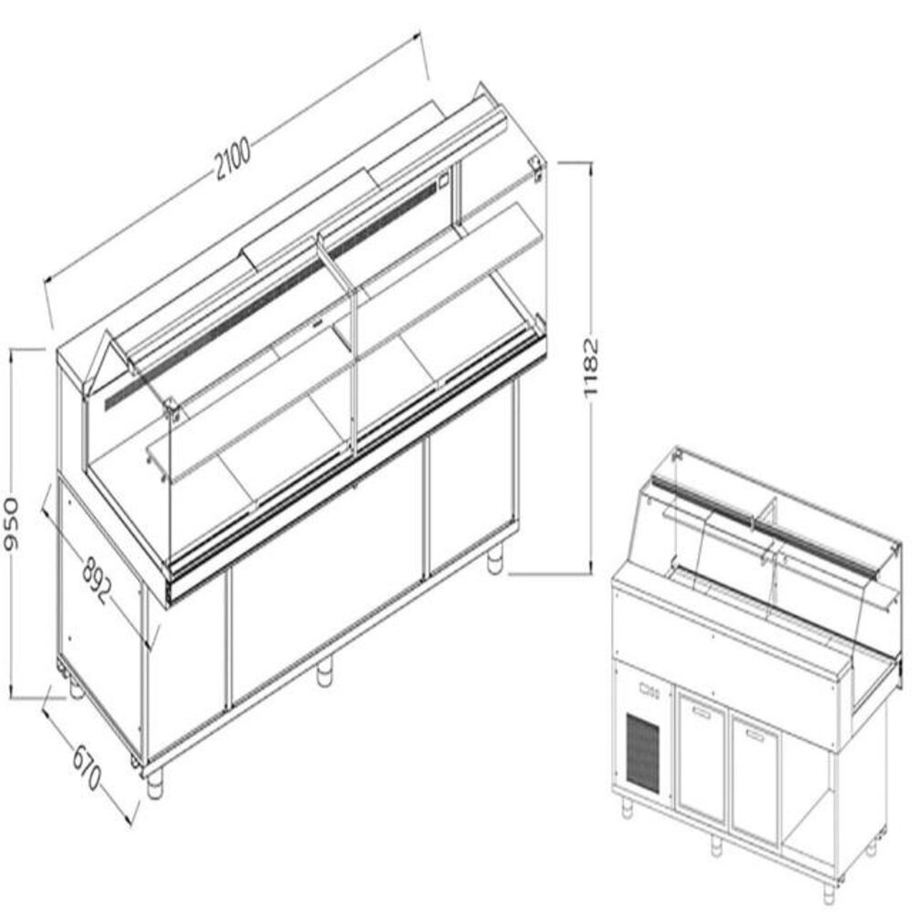 Diamond Geventileerde gekoelde vitrines voor snacks_lage ruiten, groep op afstand, met reserve | VB21XR/R2