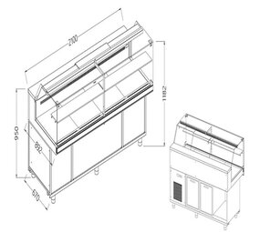 Diamond Geventileerde gekoelde vitrines voor snacks_lage ruiten, groep op afstand, met reserve