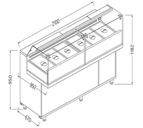 Diamond Toonbank vitrine snack saladette_lage ruiten, groep op afstand