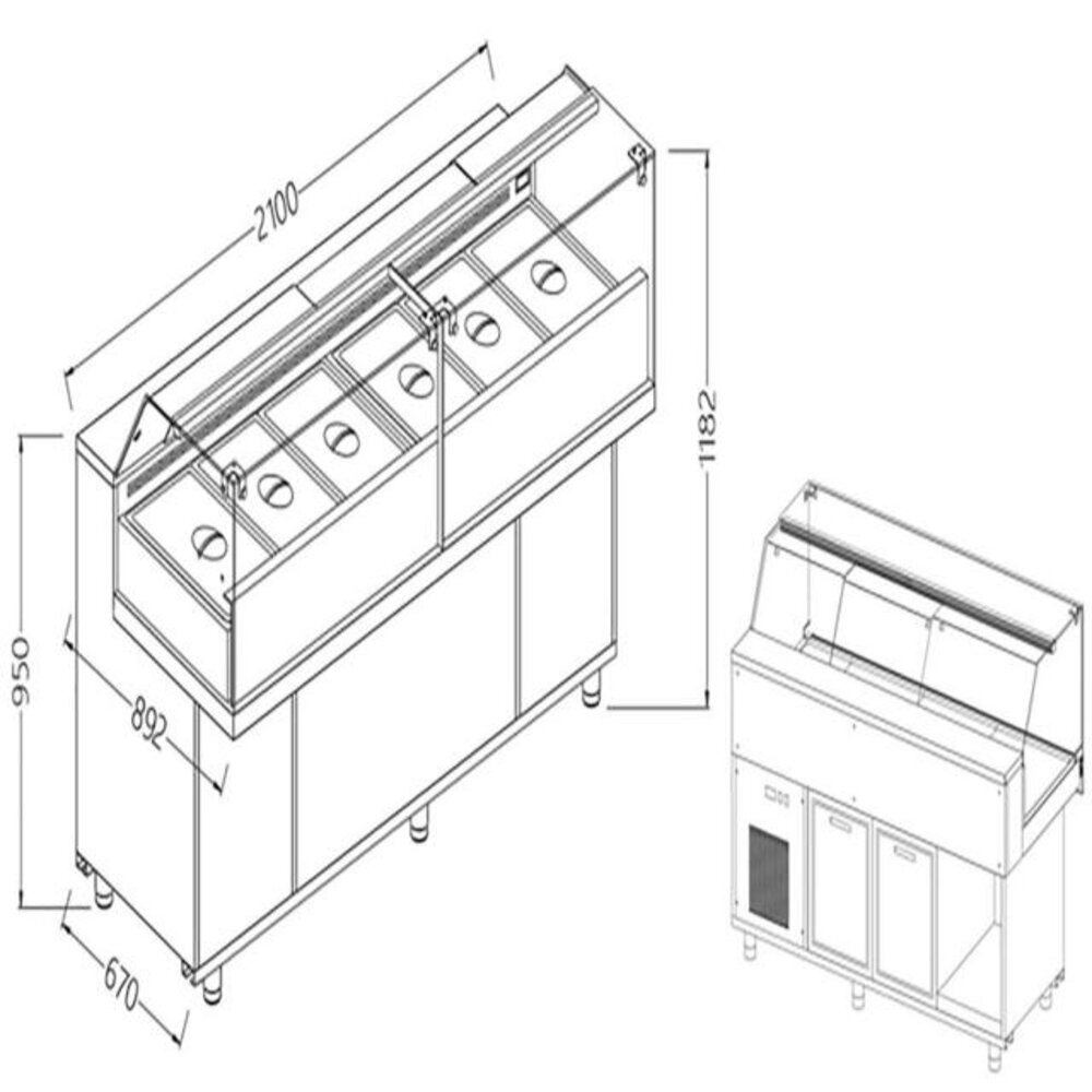 Diamond Toonbank vitrine snack saladette met reserve _lage ruiten, met groep | VB21XG/R2 Diamond Toonbank vitrine snack saladette met reserve _lage ruiten, met groep | VB21XG/R2