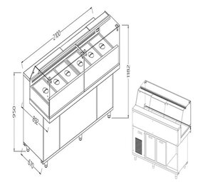 Diamond Toonbank vitrine snack saladette met reserve _lage ruiten, met groep Diamond Toonbank vitrine snack saladette met reserve _lage ruiten, met groep