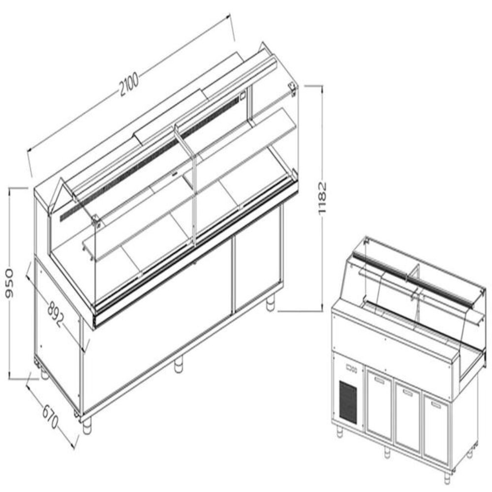 Diamond Geventileerde gekoelde vitrines voor snacks_lage ruiten, met groep, met reserve | VB21X/R
