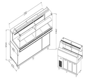 Diamond Geventileerde gekoelde vitrines voor snacks_lage ruiten, met groep, met reserve