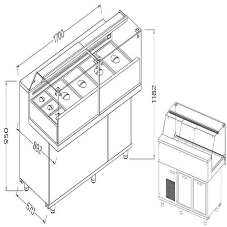 Diamond Toonbank vitrine snack saladette met reserve_lage ruiten, groep op afstand | VB17XGR/R Diamond Toonbank vitrine snack saladette met reserve_lage ruiten, groep op afstand | VB17XGR/R