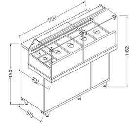 Diamond Toonbank vitrine snack saladette_lage ruiten, groep op afstand