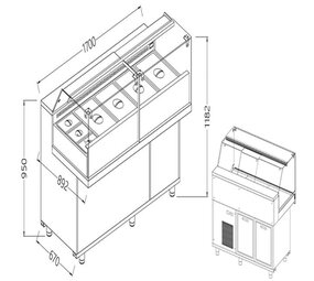 Diamond Toonbank vitrine snack saladette met reserve_lage ruiten, met groep