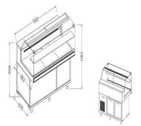 Diamond Geventileerde gekoelde vitrines voor snacks_lage ruiten, groep op afstand, met reserve