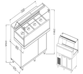 Diamond Toonbank vitrine snack saladette met reserve_lage ruiten, groep op afstand