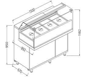 Diamond Toonbank vitrine snack saladette_lage ruiten, met groep
