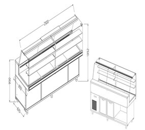 Diamond Geventileerde gekoelde vitrines voor snacks_hoge ruiten, groep op afstand, met reserve