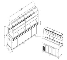 Diamond Geventileerde gekoelde vitrines voor snacks_hoge ruiten, groep op afstand, met reserve