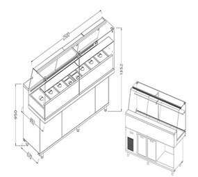 Diamond Toonbank vitrine snack saladette met reserve _hoge ruiten, groep op afstand