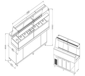 Diamond Toonbank vitrine snack saladette met reserve _hoge ruiten, groep op afstand