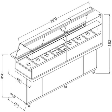 Diamond Toonbank vitrine snack saladette_hoge ruiten, met groep | VA25XG Diamond Toonbank vitrine snack saladette_hoge ruiten, met groep | VA25XG