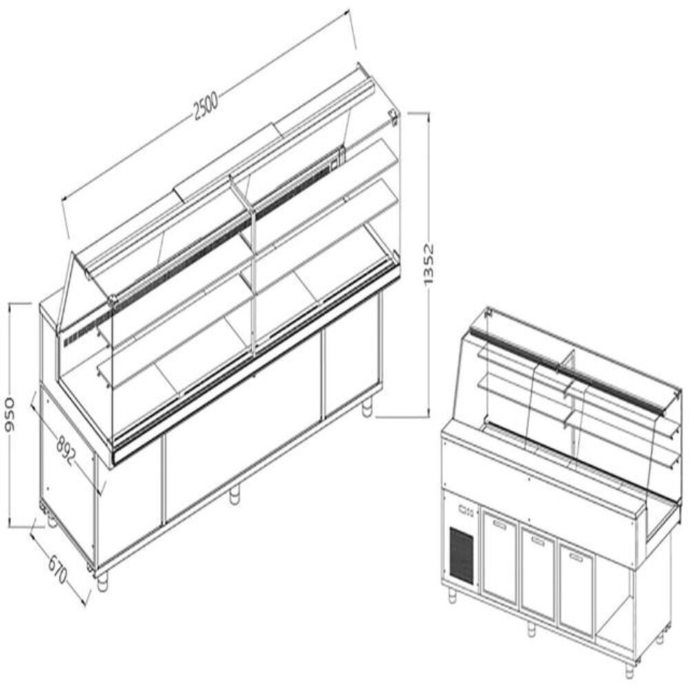 Diamond Geventileerde gekoelde vitrines voor snacks_hoge ruiten, met groep, met reserve | VA25X/R
