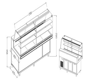Diamond Geventileerde gekoelde vitrines voor snacks_hoge ruiten, groep op afstand, met reserve