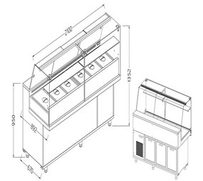 Diamond Toonbank vitrine snack saladette met reserve _hoge ruiten, met groep Diamond Toonbank vitrine snack saladette met reserve _hoge ruiten, met groep