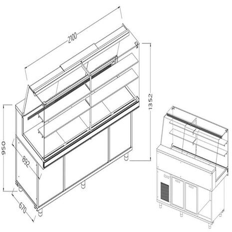 Diamond Geventileerde gekoelde vitrines voor snacks_hoge ruiten, met groep, met reserve | VA21X/R2 Diamond Geventileerde gekoelde vitrines voor snacks_hoge ruiten, met groep, met reserve | VA21X/R2