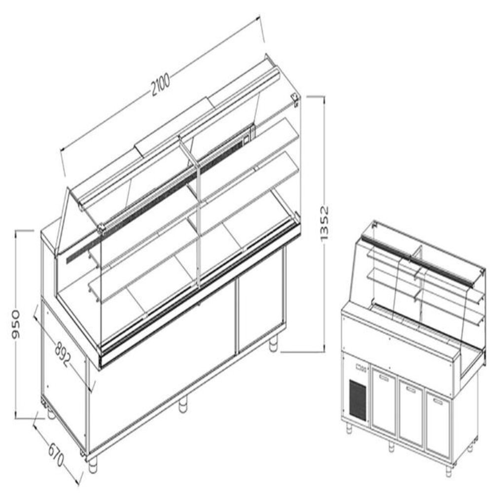 Diamond Geventileerde gekoelde vitrines voor snacks_hoge ruiten, met groep, met reserve | VA21X/R Diamond Geventileerde gekoelde vitrines voor snacks_hoge ruiten, met groep, met reserve | VA21X/R