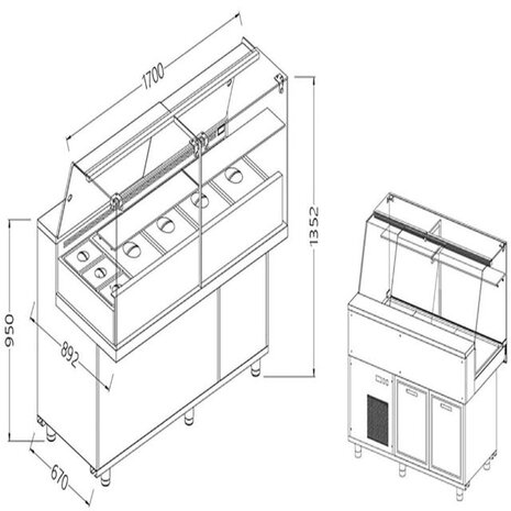 Diamond Toonbank vitrine snack saladette met reserve _hoge ruiten, groep op afstand | VA17XGR/R Diamond Toonbank vitrine snack saladette met reserve _hoge ruiten, groep op afstand | VA17XGR/R