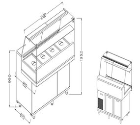 Diamond Toonbank vitrine snack saladette met reserve _hoge ruiten, met groep Diamond Toonbank vitrine snack saladette met reserve _hoge ruiten, met groep